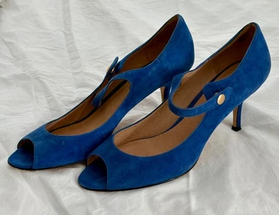 Boutique 9 Blue Suede Rebecca Peep-Toe Strappy High Heel Shoes. Leather. 2.25” - Image 1 of 4