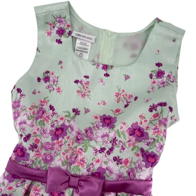 Bonnie Jean Girls Lil Lavender Mint Floral Dress Bow Sash Size 14 - Image 1 of 4