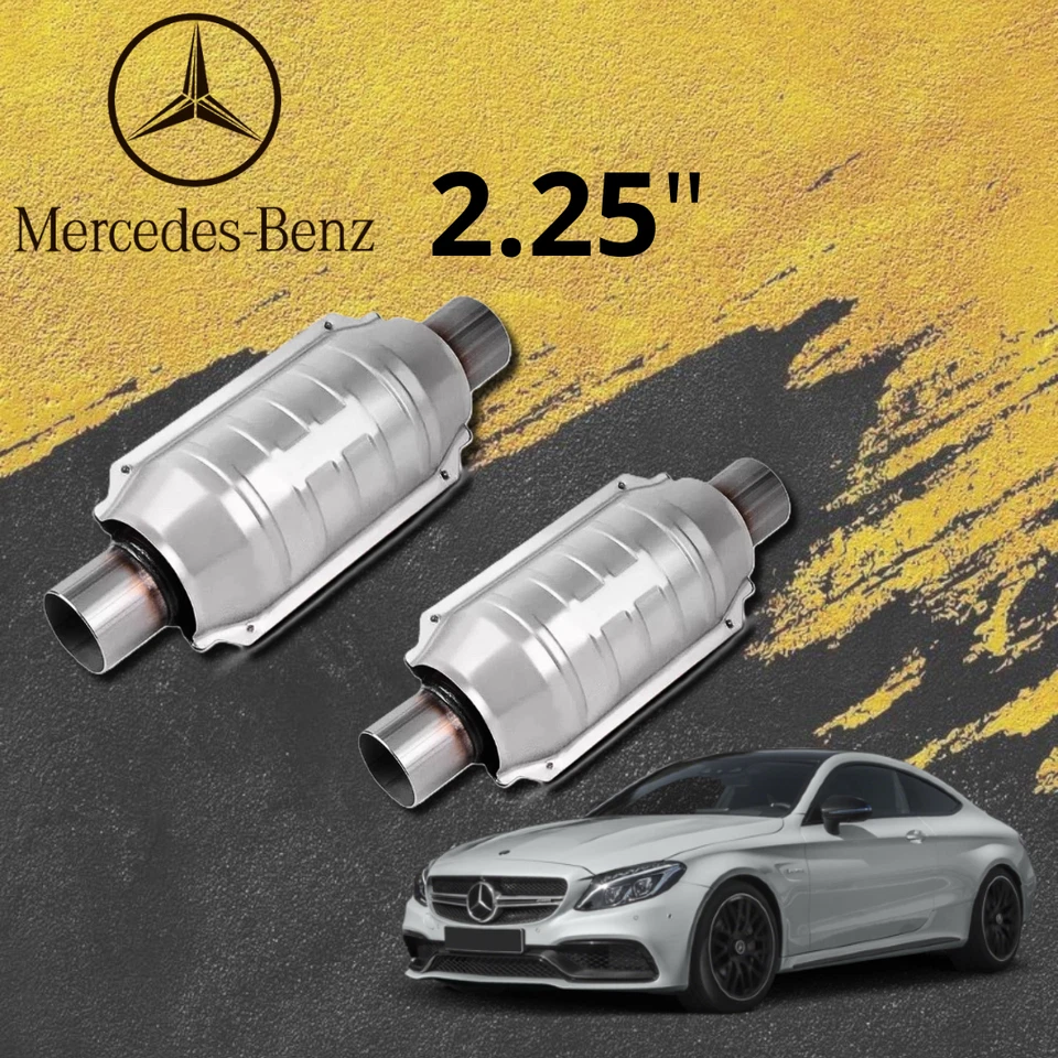 For all Mercedes 2 Universal Catalytic Converter 2.25" Exhaust 2 pc EPA Approved - Image 1 of 4