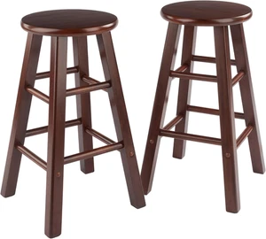 Element 2-Piece 24In Counter Stool Set, Walnut Finish, Solid Wood, Modern Design - Picture 1 of 11