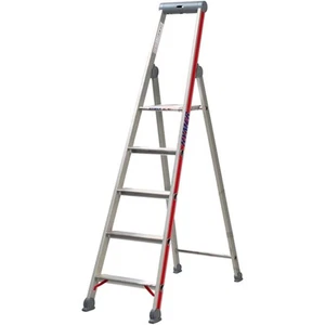 Stufenstehleiter Aluminium mit stabiler Plattform und Eimerhaken - einseitig beg - Bild 1 von 3