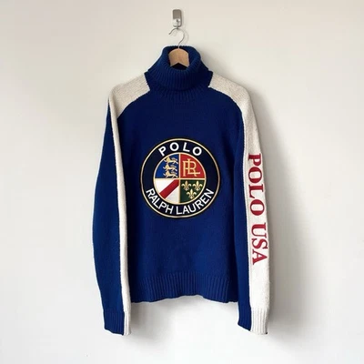 Polo Ralph Lauren Cookie Patch Sweater Men’s L Downhill Skier 92 Wool Turtleneck - Image 1 of 4