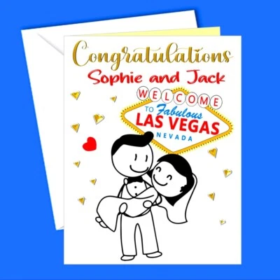 SUES CELEBRATION CARDS Personalised Wedding Card Las Vegas Congratulations Bride and Groom Marriage