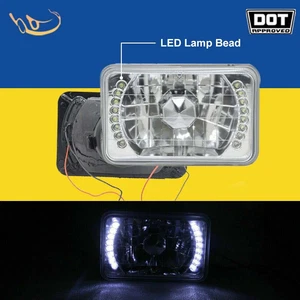 4X6"Inch Headlights Square White Halo Crystal LED Sealed Beam Headlamps LH+RH - Picture 1 of 6