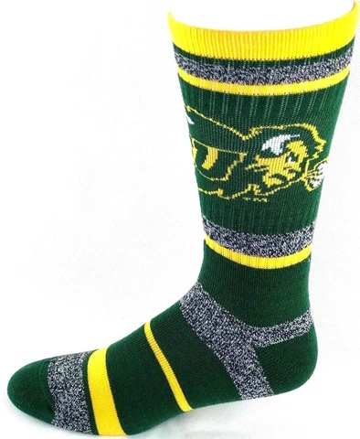 North Dakota State Bison Gray Marble Green Gold Stripe Crew Socks Cover