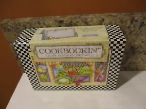 CookBookin' Recipe Box & What's Cookin' Recipe Cards Black White Checked Box - Picture 1 of 5