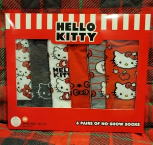 HELLO KITTY SANRIO 6 PAIRS OF NO-SHOW SOCKS SHOE SIZE 10 1/2 to 4 - Picture 1 of 2