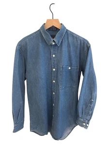 Ralph Lauren Chaps Denim Button-Up Shirt Mens M 100% Cotton Long Sleeve Blue Cas - Picture 1 of 6