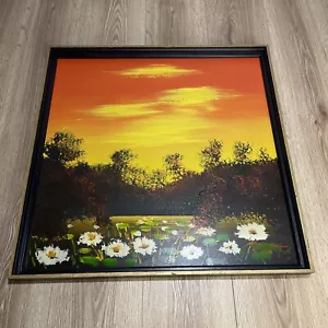 Vintage Mid Century 1960s Oil Painting by C. Roberts Framed 25x25 Landscape - Picture 1 of 11