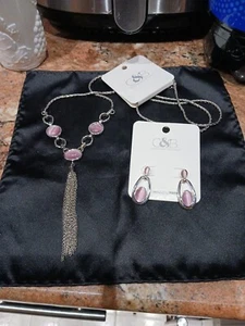 Christopher Banks C & B 32" Silber und Rosa Quaste Halskette und Ohrringe Set - Bild 1 von 9