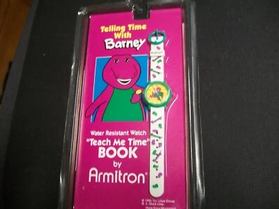 Telling Time With Barney Armitron Watch Teach Me Time Book 1993 Nuevo en paquete Foto 1 de 3