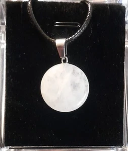 Leather Round White/Clear Quartz Choker Necklace Gem Pendant Charm - Picture 1 of 3