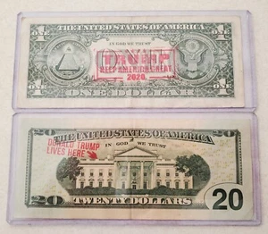 TRUMP Dollars $1 and $20 Federal Reserve Note, Stamped - Picture 1 of 8
