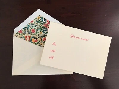 CRANE'S ~ 27 ENGRAVED INVITATIONS with Red Script & 18+ FLORENTINE ENVELOPES - Image 1 of 4