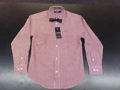 Camisa de vestir a cuadros roja/blanca Sienna de $30 para niños con pajarita negra Sk talla 8-14 Foto 1 de 3
