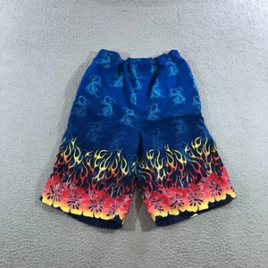 swim shorts boys 24 waist blue red dragon flames jnco style Hawaiian 90's - Picture 1 of 13