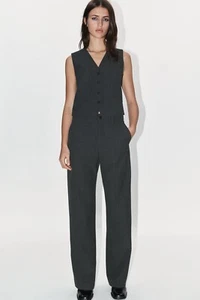 BNWT ZARA Striped Vest Sleeveless Jacket ZW Collection Dark Grey Charcoal XS - Picture 1 of 4