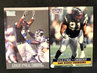 NFL - Leslie O'Neal 1991 Fleer Ultra & 1991 Pro Set Football - Chargers - Image 1 of 2