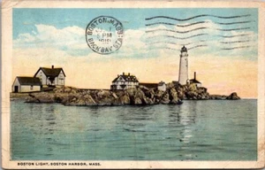 BOSTON LIGHT Boston Harbor MASSACHUSETTS MA lighthouse c1919 Postcard - Picture 1 of 2