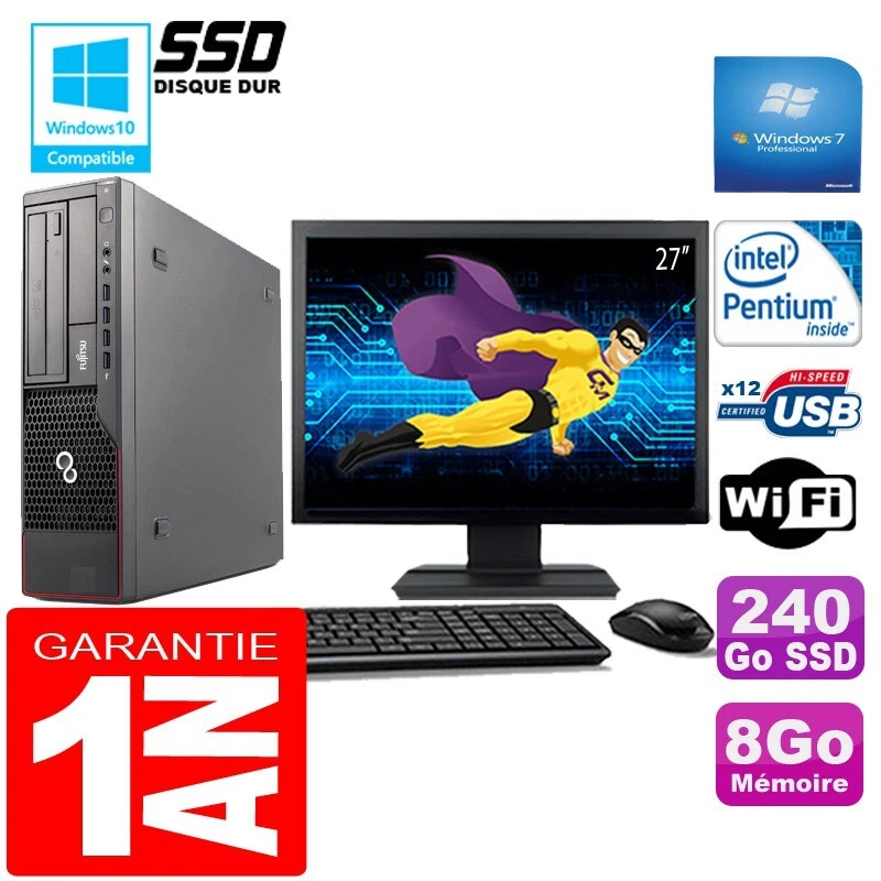 PC Fujitsu Esprimo E700 E90+ SFF G840 8Go Disco 240 Go SSD Wifi W7 Pantalla 27" - Imagen 1 de 1