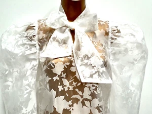 ASOS DESIGN WHITE GYPSY SMOCK TOP SUMMER FESTIVAL BLOUSE SHEER TIE NECK 10 MINT - Picture 1 of 8