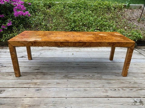MILO BAUGHMAN Burl Wood Long Mid Century Modern Coffee Table. Great Patina Cover