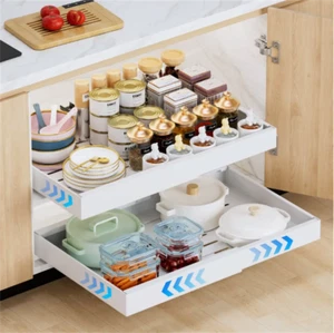 Pull Out Cabinet Organizer Slide Out Drawer Storage Shelves Extendable Kitchen - Picture 1 of 22