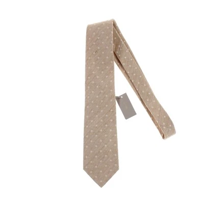 Tom Ford NWT Linen/Silk Blend Neck Tie in Light Brown/Beige with Polka Dots - Image 1 of 4