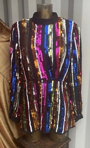 ASOS Sequins Black Long Sleeved Open Back Top Size 14 BNWT - Picture 1 of 16