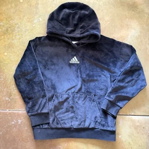 Adidas Originals Velour Activewear Hoodie Pullover Girls XL 16 Black - Picture 1 of 5