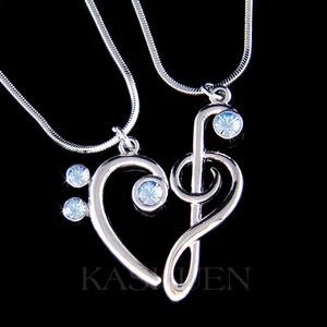 2 Blue Treble Bass Clef MUSIC made with Swarovski Crystal Best Friends Necklace - Picture 1 of 1