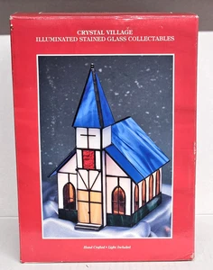 Vtg Crystal Village Lighted Illuminated Stained Glass CHURCH Holiday Creations - Picture 1 of 6