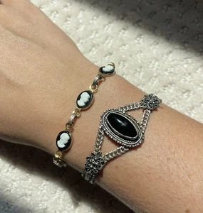 Antikes Art Deco Armband Sterlingsilber 925 Chrysopras & Markasiten 7 1/4" - Bild 1 von 9