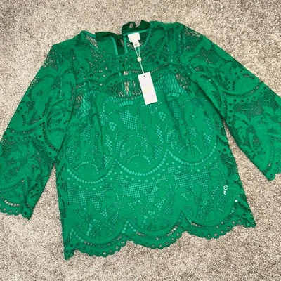 NUEVO CON ETIQUETAS Túnica Lilly Pulitzer Oaklynn Verde Brasileña Mujer 14 Palmas En Paraíso Encaje Foto 1 de 4