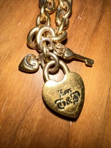 Juicy Couture vergoldet Pave Herz Schloss, Schlüssel, kleines gepufftes Herz Charm Halskette - Bild 1 von 5
