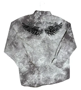 Eighty Eight Y2K Mens XXL Button Up Affliction Style Gray Tye Die Cross Wings - Picture 1 of 11