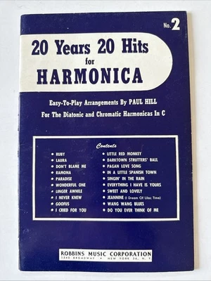 20 Years 20 Hits for Harmonica Paul Hill Vintage Song Sheet Music Book 1953 - Image 1 of 3