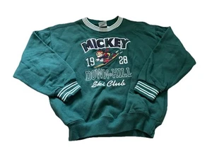 Mickey Downhill Ski Club Green Size Medium Pullover Sweater Vintage - Picture 1 of 3