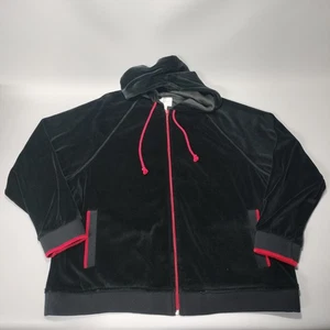 Vtg Sport Savvy Black Red Velour Full Zip Hoodie Jacket Mens Size 1X - Picture 1 of 9