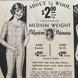 1931 UNION SUITS Lady Pilgrim Princess Girls JAZZ AGE MODELS Sears 2-pg PRINT AD - Picture 1 of 7