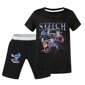 Boys Girls Stitch Cartoon Graphics Printed T-Shirts Set Shirt Tops Tees Outfit - Picture 1 of 22
