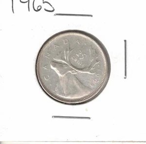 1965 Canada Queen Elizabeth II Caribou Silver 25 cent quarter coin 80% .800 pure - Picture 1 of 2
