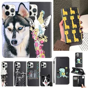 For iPhone 15 Pro Max 14 13 12 11 Animals Wallet Flip Leather Phone Case Cover - Picture 1 of 108