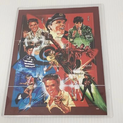 BLOQUE DE ESTAMPILLAS POSTALES DE MONGOLIA EDICIÓN LIMITADA DE ELVIS PRESLEY de 9 Grandes Éxitos Foto 1 de 4