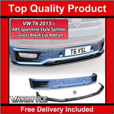 FITS VW T6 TRANSPORTER SPORTLINE FRONT BUMPER SPLITTER SPOILER + LOWER LIP - Image 1 of 4