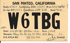 QSL   1947  San Mateo CA    radio card