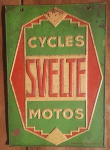 Ancienne Plaque tole double face CYCLES SVELTE MOTOS pneu velo garage 49x34cm - Imagen 1 de 3