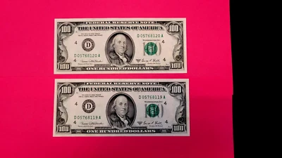 Series 1969C US One Hundred Dollar Bill $100 Cleveland ~ Sequential Examples - Image 1 of 4