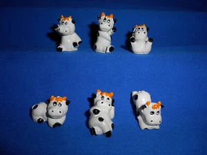 Cartoon COWS Set of 6 Miniature Plastic Surprise Tiny Toy FIGURINES Mini Figures - Picture 1 of 6