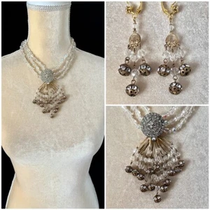 Glitzy 1950s Assemblage Statement Necklace, Iridescent Crystal, Gold, Chandelier - Picture 1 of 8